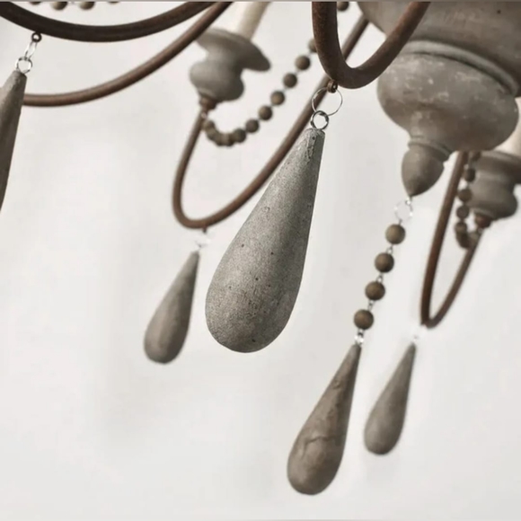 Chandelier Wooden Bead French Country Candle Style - Picture 11 of 13